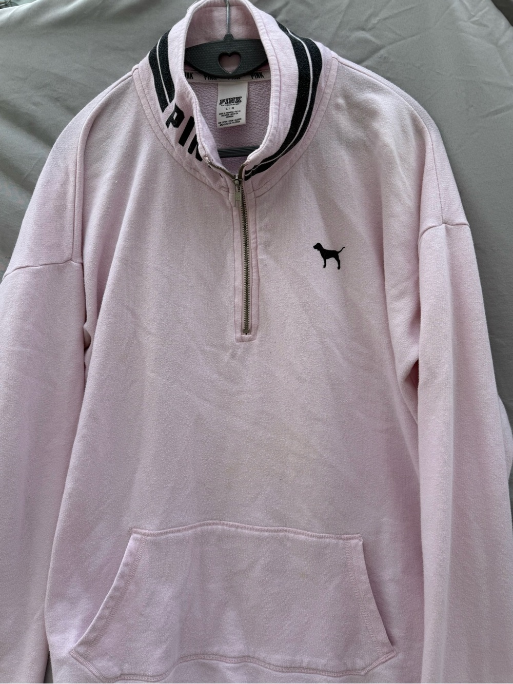 PINK Victoria's Secret Light Pink Half-Zip Pullover with Black Logo
